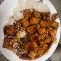General Tso Tofu with white rice  at China King in St Thomas