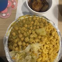plantains, mac and cheeze, cabbage and chickpeas and potato’s   at Desert Island Eatery in Phoenix