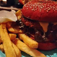 Burger & fries. Plenty of mayo. Unbelievably meaty burger - hard to believe it's homemade! at New Vegas in Haarlem
