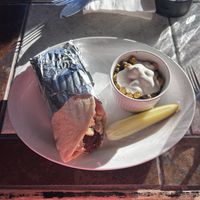 One of my favourites is the falafel wrap with hot sauce with a side of the chickpea salad.  at Laughing Buddha in Sudbury