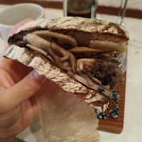 Mushroom and lotus root sandwich at Monsoon Donuts in Maebashi