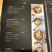 Poke bowl menu (other menu pages not shown in this review) at Hosay Bowl in Phuket