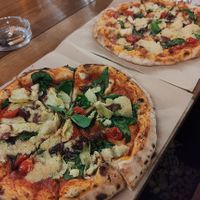 Veggie pizza with cashew cheese at Stroud Brewery Bar in Stroud