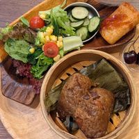 Daikonmochi on the side was crispy and satisfying at Tsumugu Cafe in Tokyo