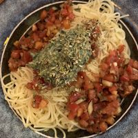 Cold noodle dish with tasty pesto  at This World is a Playground - 이 세계는 놀이터예요 in Seoul