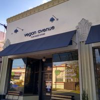 Front of the restaurant- note the design atop the columns at Vegan Avenue in San Antonio