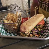 Fried mushroom po’boy & fries at Vegan Avenue in San Antonio