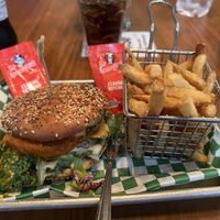 Buffalo chicken sandwich and fries #Veganuary at Vegan Avenue in San Antonio