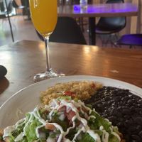 Sweet Potato Flautas with a Mango Mimosa  at Vegan Avenue in San Antonio