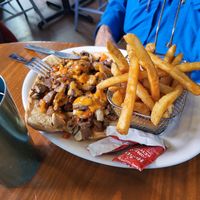 Sandwich and fries at Vegan Avenue in San Antonio