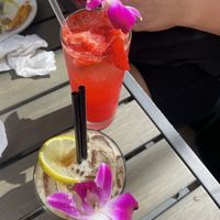 Flower Moon and another cocktail with fresh strawberry mash  at Vegan Avenue in San Antonio