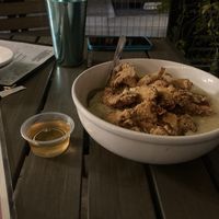 (Oyster) shrooms and grits  at Vegan Avenue in San Antonio