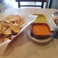 Chips and dips, jalapeno dip and onion dip at Vegan Avenue in San Antonio