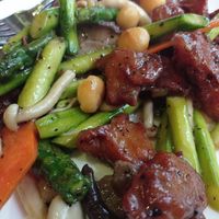 Vegan chicken macademia aspergus at Full Moon Garden in Amsterdam