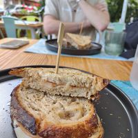 Ham and cheese toast, from small menu at Mundo Vegan - Vegan World in Funchal