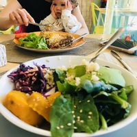 Lasagna and salad bowl at Mundo Vegan - Vegan World in Funchal