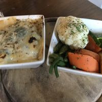 Veg and cauliflower cheese with vegan roast at The Blue Ball in Wellington