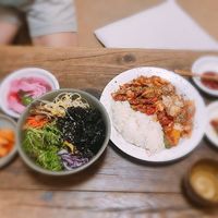 Veggie Bibimbob and Tomato Bean Bulgogi over rice at Yaein Tea House - 예인찻집 in Busan