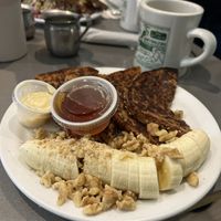 French toast with syrup, vegan butter, walnuts and bananas   at The Manatee Cafe in St Augustine