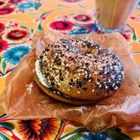 Cream cheese on everything bagel  at Deig Bakery in Reykjavik