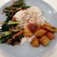 Rice with 3 dishes. $3.80. at e Veg 益素食 - NorthPoint           in North Singapore