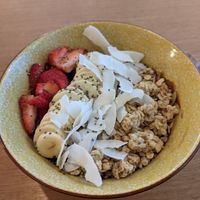 Vegan bowl, with chocolate ice cream as base at Savage in Figueres