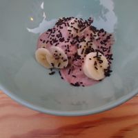 The desert: ice-cream with banana.  at Albergue el Tulipán de Salas in Salas