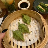 Leek & mushroom dumplings and chilli cucumber   at Ping Pong Dim Sum in London
