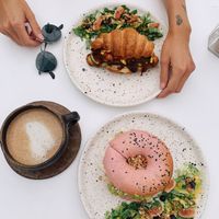 Breakfast croissant and a bagel  at Vegamo Deli in Mexico City
