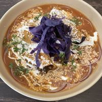 Red enchiladas   at Vegamo Deli in Mexico City