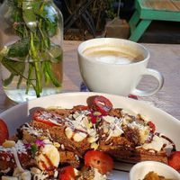 ChocoWaffle and a Chai Tea Latte - Absolute Perfection!!!! at Vegamo Deli in Mexico City