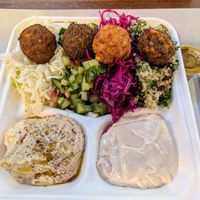Fala plate.  A sampling of falafel flavors. at Fala Bar in Santa Barbara