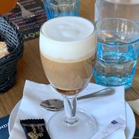 Coffee with vegan milk and caramel syrup at La Salicorne in Le Mont-saint-michel