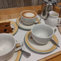 Tea, coffee, oatmilk and vegan flapjack at Calgary Art Cafe in Isle Of Mull