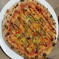 Vegan salt and pepper chicken pizza at Stefani's Pizzeria in Blackpool