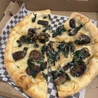White pizza with crimini mushrooms, onions and spinach…very good  at F&D Woodfired Italian Kitchen in Orlando