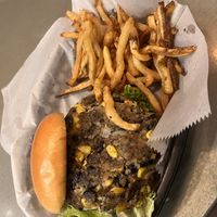 Black bean and corn burger  at Two Roads Tavern in Kill Devil Hills