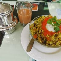 Kicheri and a wee pot of delicious masala chai at Aum Cafe in Varanasi