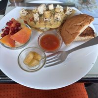 vegan omelet  at Aum Cafe in Varanasi