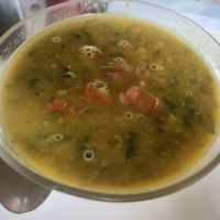 Hearty vegetable soup  at Aum Cafe in Varanasi