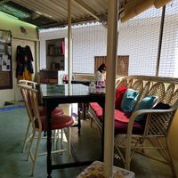 cozy rooftop terrace at Aum Cafe in Varanasi