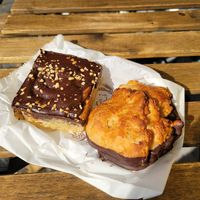 Hazelnut cake roll left and cashew cookie...yum! at Vollkornbäckerei Hartwich in Berlin