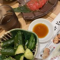 Cucumber and sliced tomato  at Gyozaoh Dotonbori in Osaka