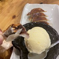 Red bean filled gyoza with vanilla ice cream  at Gyozaoh Dotonbori in Osaka
