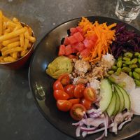 Seasoned Fries and Dylan's Poke Bowl at Dylan's in Menai Bridge