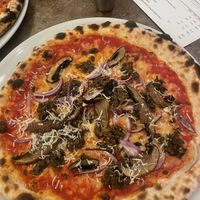 Sausage and mushroom pizza  at Shilling Brewing Company in Glasgow
