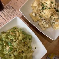 Cheese pesto gnocchi and carbonara  at Sora Lella Roman Vegan Restaurant in Edinburgh