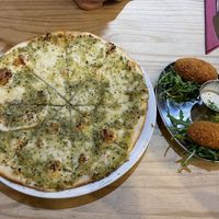 Garlic focaccia and arancini   at Sora Lella Roman Vegan Restaurant in Edinburgh