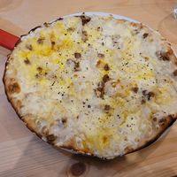 Pizza Carbonara at Sora Lella Roman Vegan Restaurant in Edinburgh