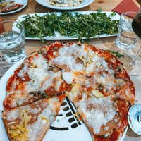 Pizza, rocket salad and pasta 🍝   at Sora Lella Roman Vegan Restaurant in Edinburgh